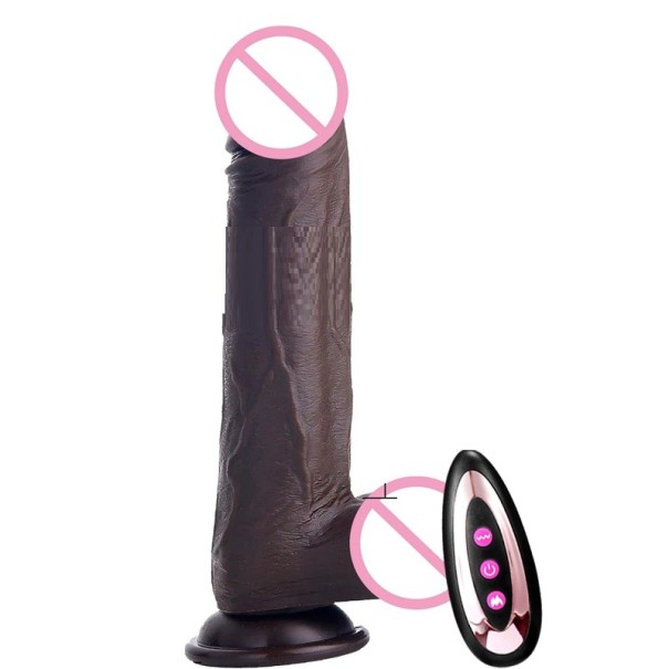 Consolador de silicona realista de 21 cm en color afroamericano con ventosa y control remoto, forma y vetas reales, embalaje discreto. 1