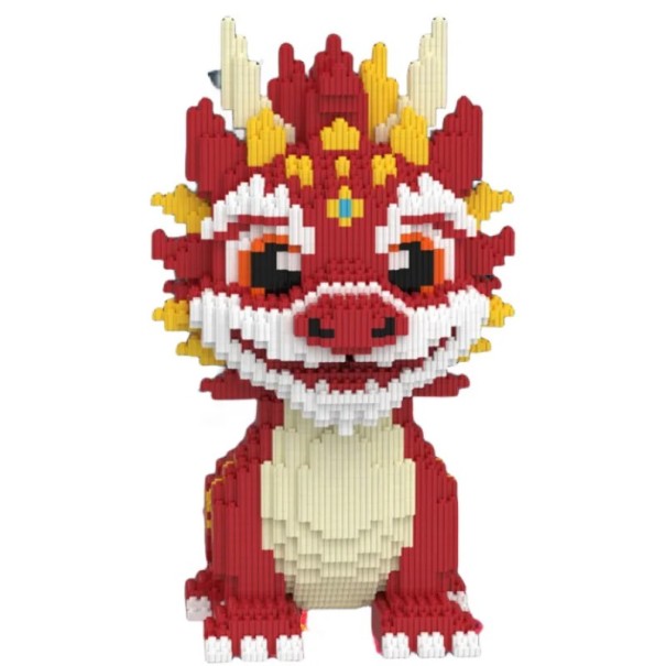 Construção dragão vermelho grande 30 cm Dragão adorável para montar Brinquedo criativo para crianças Brinquedo de fantasia Desenvolvimento 1