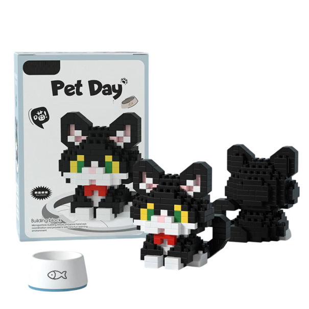 Construção gato preto e branco 4,8 x 4 x 5,8 cm 224 pcs Mini construção de gato para crianças Brinquedo criativo para crianças e colecionadores 1