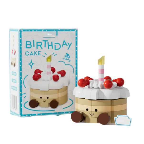 Construction de gâteau d'anniversaire 4 x 4,15 x 4,55 cm 138 pièces Mini gâteau avec bougie Base ronde Décorations Visage mignon modèle décoratif marron