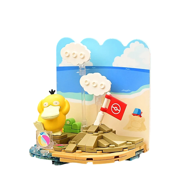 Construction Psyduck 10 x 7,2 x 10 cm Figurine de Plage Pokémon Décoration pour Enfants Socle Pliable Kit de Construction Pour Enfants Âge 6+ 1