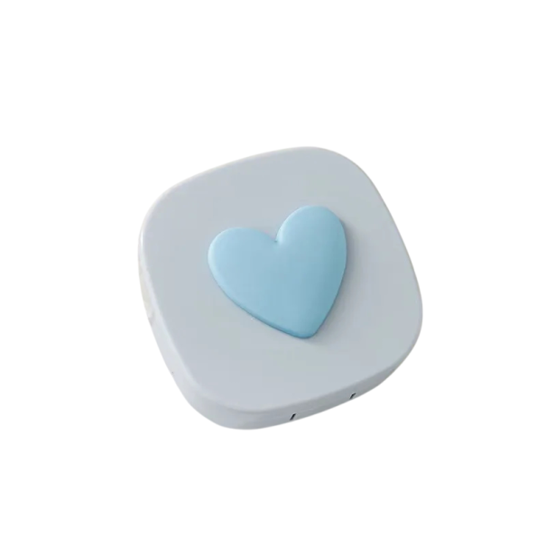 Contactlenshouder met spiegel en accessoires grootte 7 x 7 x 2,4 cm plastic gekleurde houder met hart voor reizen blauw