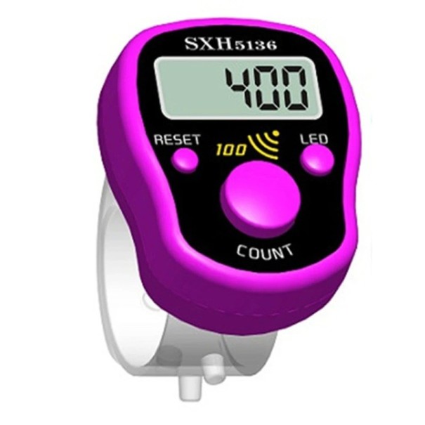 Contador de dedos electrónico con pantalla digital, contador de pasos, fácil de usar, 1,5 V morado