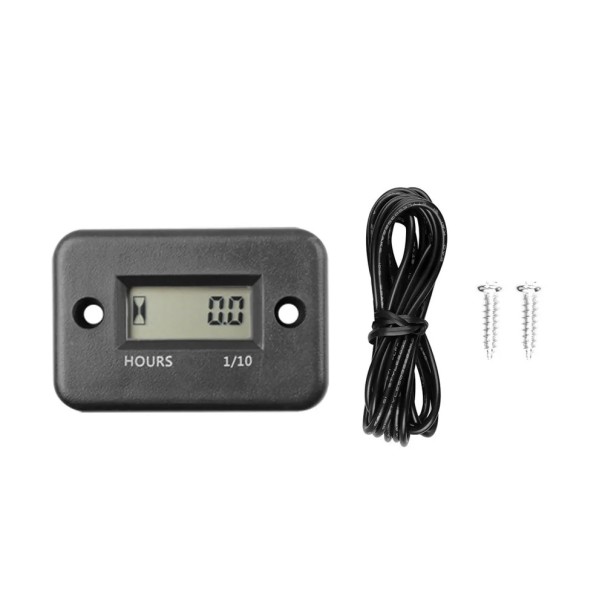 Contador de horas de funcionamento digital à prova de água LCD Medidor de tempo indutivo para moto, quadriciclo, cortador de relva, serra, scooter de neve, motores a gasolina preto