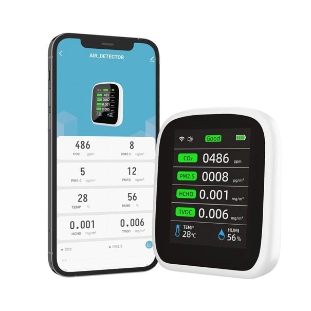 Contor portabil de calitate a aerului cu afișaj LCD Wi-Fi PM1.0 PM2.5 PM10 CO2 TVOC HCHO Detector de temperatură și umiditate a aerului pentru acasă 1