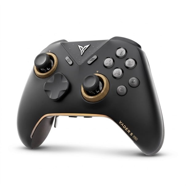 Controler de joc wireless cu joysticks cu efect Hall și receptor USB negru cu detalii aurii pentru PC Nintendo Switch TV și telefon 1