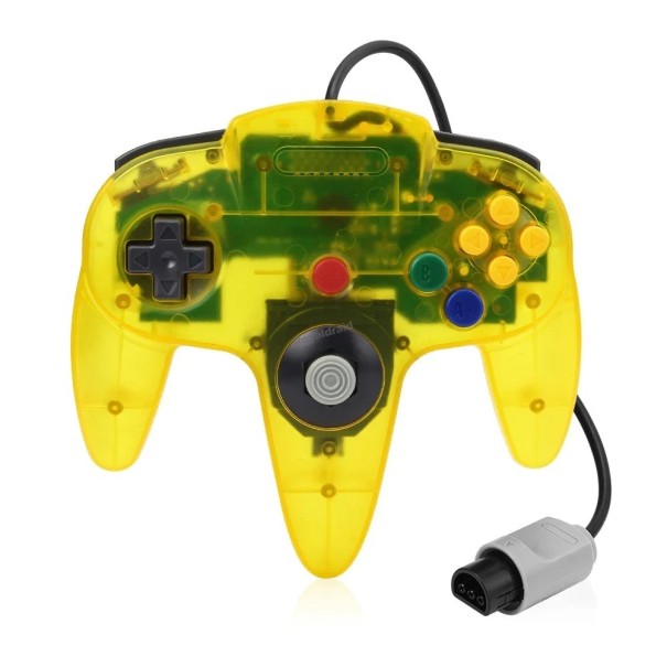 Controler retro cu fir pentru consola N64 cu 10 butoane și joystick precis. Gamepad ergonomic pentru Nintendo 64 în opt culori. galben