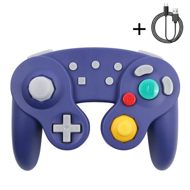 Controller wireless in stile GameCube con funzione Turbo, feedback vibrante e risveglio della console, compatibile con PC e Nintendo Switch blu