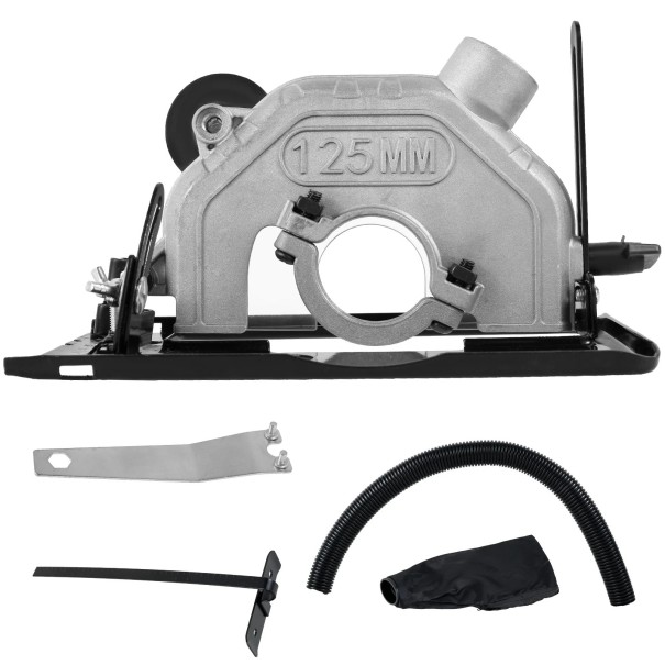 Convertidor de amoladora angular a dispositivo de corte 125 mm Base guía Cubierta de disco Aspiración de polvo Juego completo para corte preciso 1