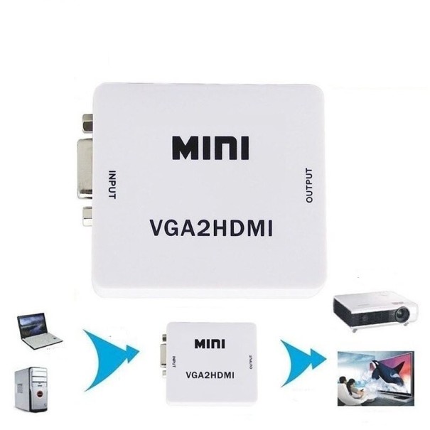 Convertisseur VGA vers HDMI pour connecter un ordinateur à un téléviseur ou un projecteur Entrée audio prise jack 3,5 mm Alimentation par USB 1