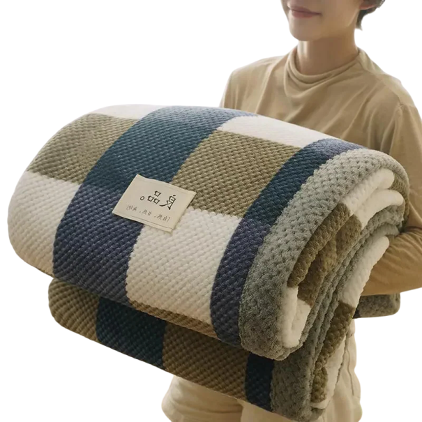 Coperta Calda a Quadri e Strisce 180 x 200 cm 1,3 kg Grande Coperta in Chenille con Bordo Coperta Trapuntata Soffice per Due Persone blu
