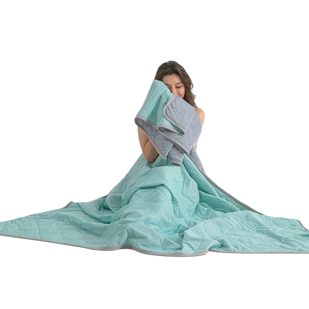 Coperta estiva rinfrescante 150 x 200 cm con strato traspirante triplo Coperta estiva per notti calde Design doppio lato turchese