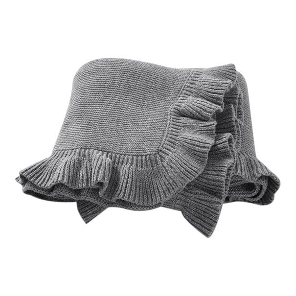 Coperta per neonati 90 x 70 cm con bordo arricciato su tutti e quattro i lati per avvolgimento nel passeggino e copertura durante il sonno grigio