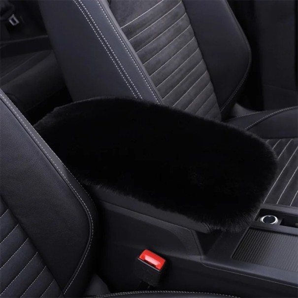 Copertura per bracciolo auto 29 x 19,5 cm Copertura nera in peluche riscaldante in pelliccia sintetica di coniglio Copertura morbida e soffice per console 1