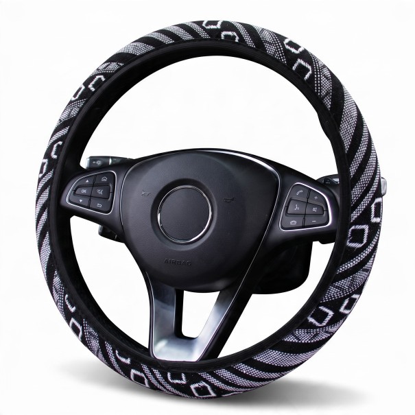 Copertura per volante in lino 37 a 38 cm in stile boho con motivo etnico Prodotto traspirante Senza anello interno Per volante rotondo nero-bianco