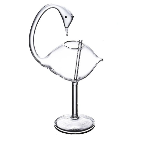 Copo de bebidas em forma de cisne 180 ml copo decorativo com palhinha de vidro altura 21,5 cm em vidro transparente copo original 1