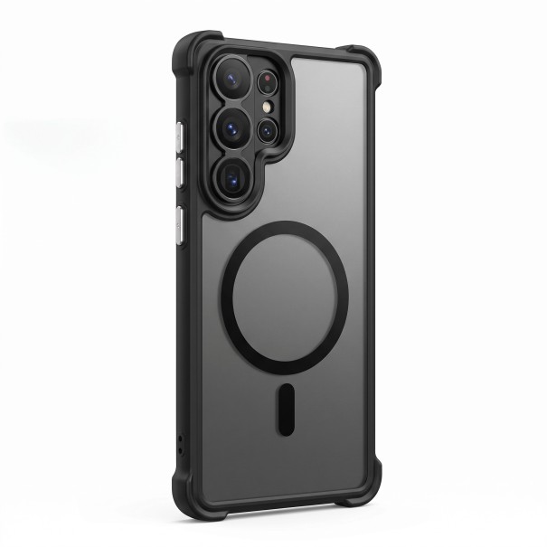 Coque antichoc mate pour Samsung Galaxy S24 Ultra avec chargement sans fil magnétique Coins renforcés PC et TPU Étui pour mobile S24 Ultra noir