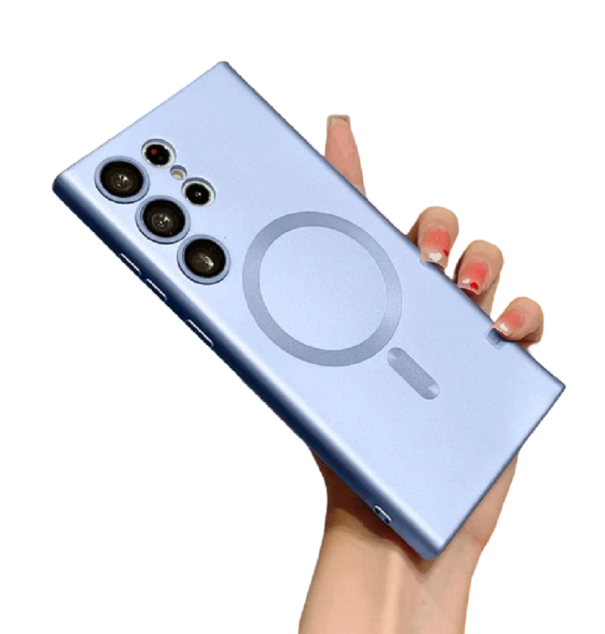 Coque de protection avec support de chargement sans fil pour Samsung Galaxy S23 Ultra bleu