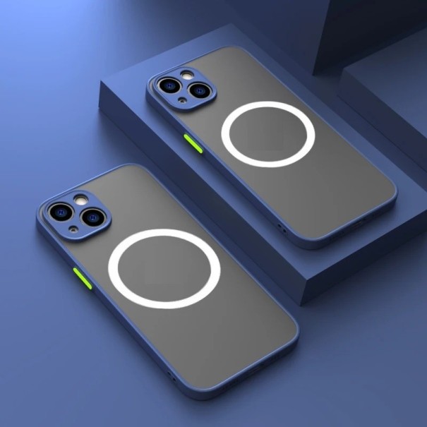 Coque de protection mate avec support MagSafe pour iPhone 15 bleu
