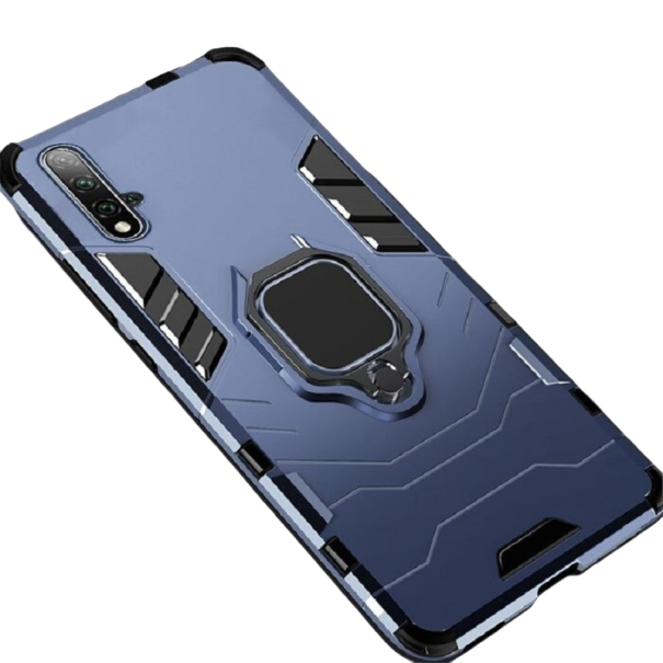 Coque de protection pour Huawei P30 avec anneau en métal bleu foncé