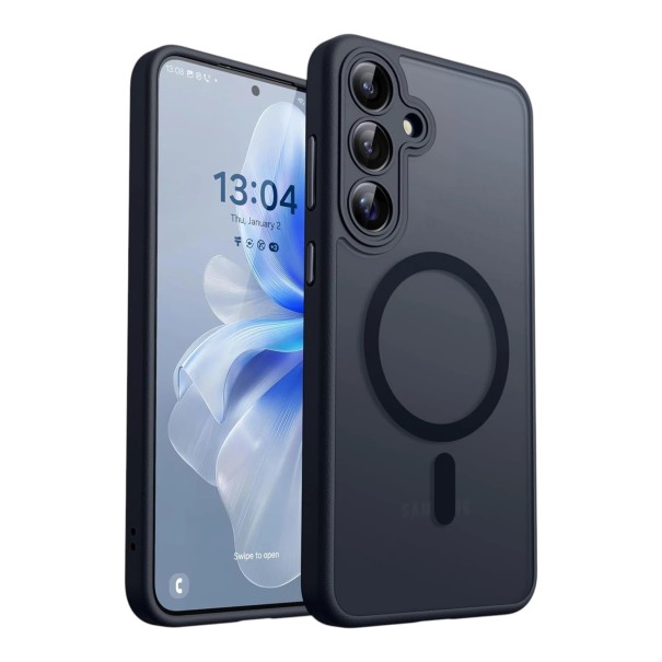 Coque de protection pour Samsung Galaxy A37 avec anneau de magnets MagSafe Bord de 2,5 mm au-dessus de l'appareil photo Capuchons en métal pour boutons Compatible avec la charge sans fil noir
