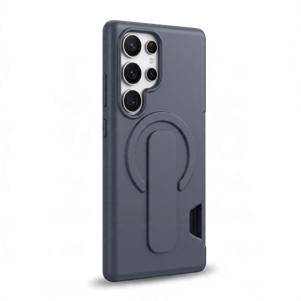 Coque en plastique souple pour Samsung Galaxy S25 Ultra avec support pour carte Support coulissant pour doigt Prise en charge de la charge bleu