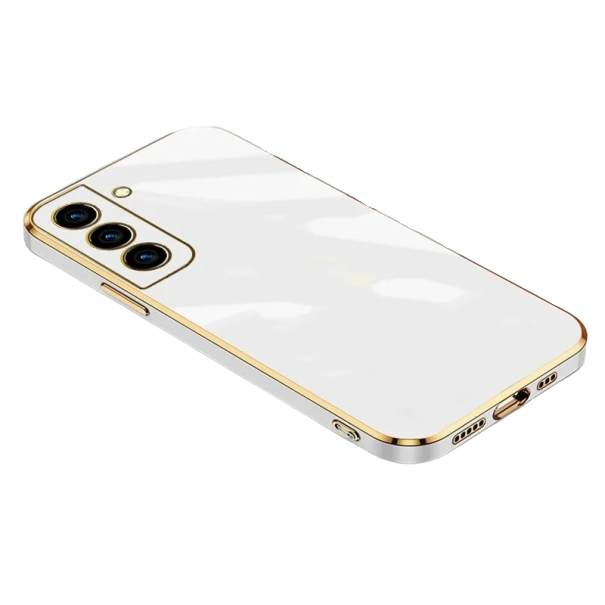 Coque en silicone avec bord doré pour Samsung Galaxy S23 Ultra blanc