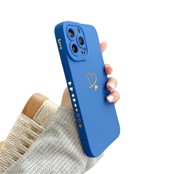 Coque en silicone avec cœur pour iPhone 15 Pro Max bleu