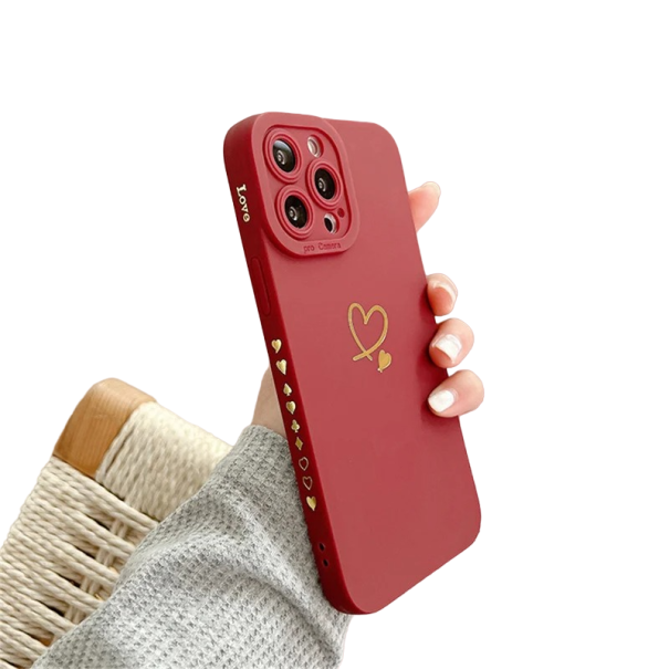 Coque en silicone avec cœur pour iPhone 15 Pro Max rouge