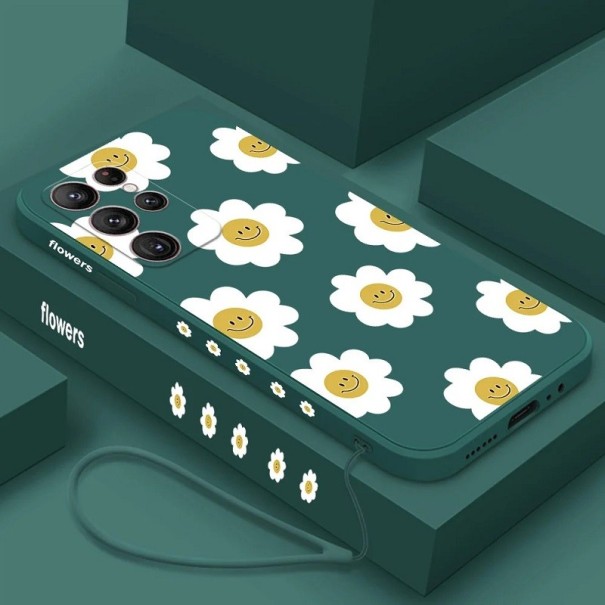 Coque en silicone avec motif de fleurs blanches pour Samsung Galaxy S20 FE 2022 vert