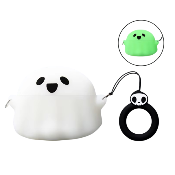Coque en silicone lumineuse pour AirPods 4 avec motif de fantôme dans le noir, protège contre les rayures, les chocs et l'humidité, prise en main 1