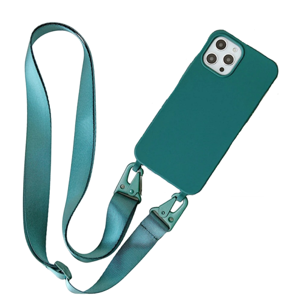 Coque en silicone mate avec sangle pour iPhone 15 Plus vert foncé