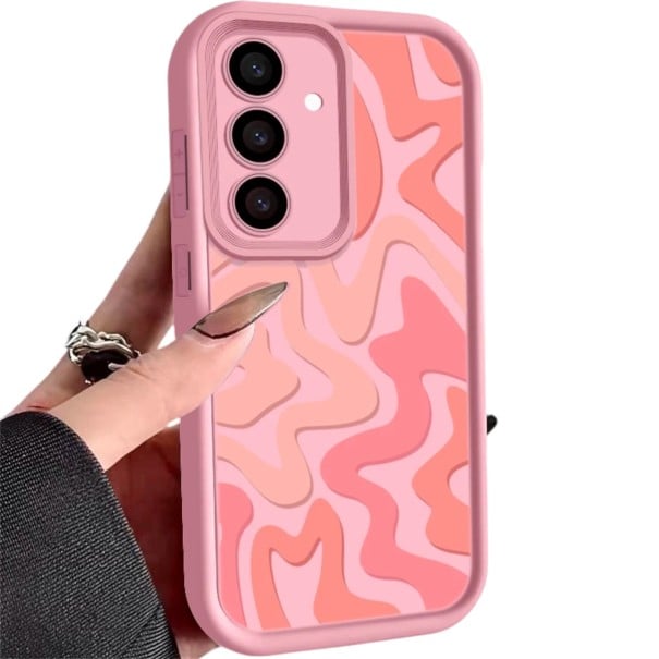 Coque en silicone pour mobile Samsung Galaxy A37 S avec graphique de lignes ondulées Bords surélevés Protection de l'objectif surélevée rose clair