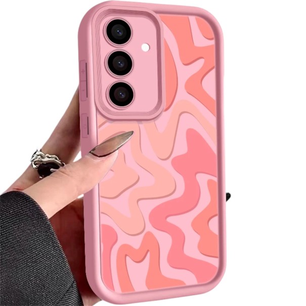 Coque en silicone pour Samsung Galaxy A15 5G avec motif abstrait ondulé Bords surélevés Cadre autour de l'appareil photo Pour une protection quotidienne rose clair