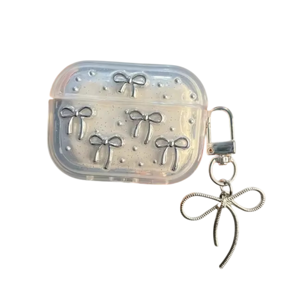 Coque magique argentée pour AirPods 3 avec nœud et pendentif 1