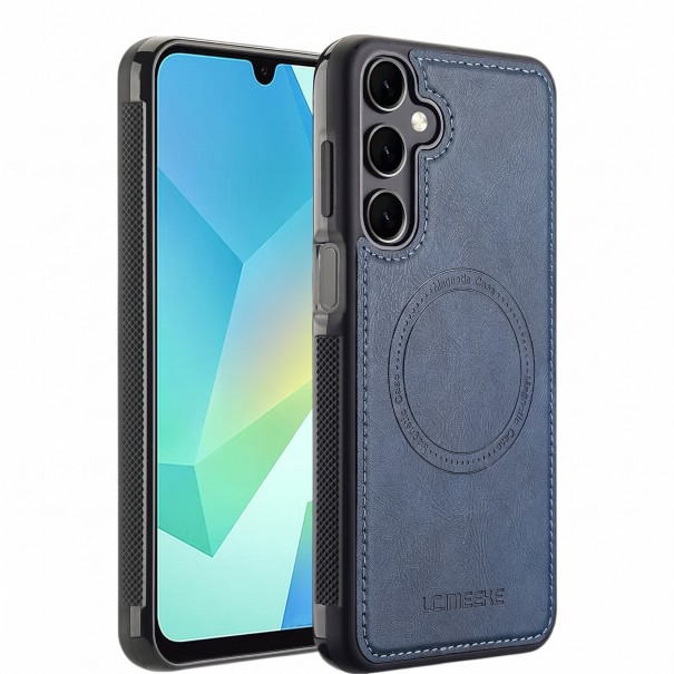 Coque magnétique pour Samsung Galaxy A37 avec aspect cuir et surpiqûres Bords striés Étui de protection pour support magnétique de voiture bleu