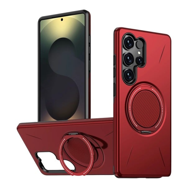 Coque magnétique résistante pour Samsung Galaxy A25 avec anneau pour le doigt et support pliable en plastique dur PC et TPU souple Étui rouge