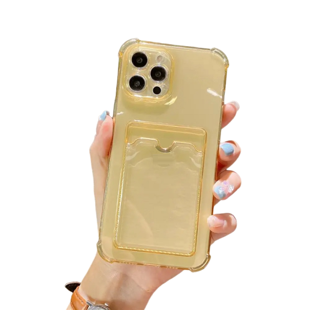 Coque transparente avec poche pour cartes pour iPhone 15 Pro Max jaune
