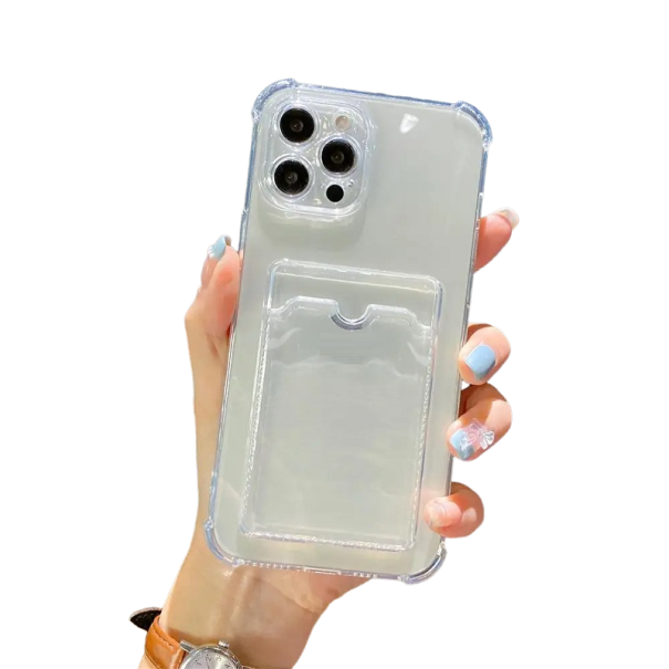 Coque transparente avec poche pour cartes pour iPhone 15 Pro transparente