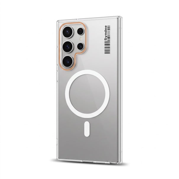 Coque transparente mate pour Samsung Galaxy S25+ avec support de chargement magnétique en polycarbonate PC étui de protection pour mobile blanc