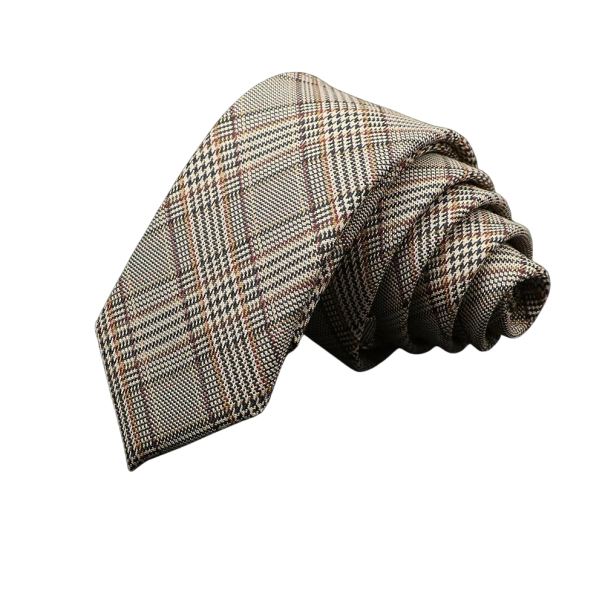 Corbata de algodón a cuadros para hombre Elegante corbata estrecha Corbata estampada moderna 145 x 6 cm Accesorio elegante para hombres para el trabajo y eventos sociales marrón claro