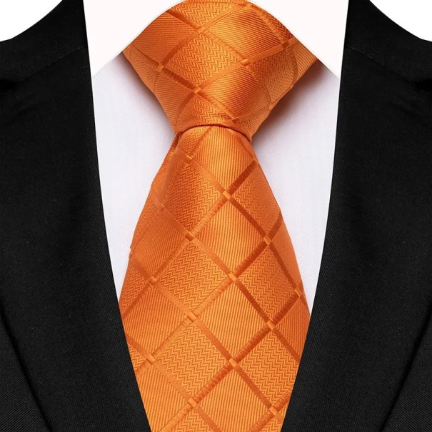 Corbata de hombre a cuadros de lujo 145 x 8 cm Corbata estampada elegante Corbata ancha de alta calidad para eventos sociales, reuniones de negocios y trajes formales. naranja