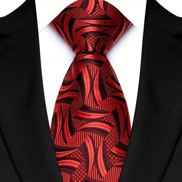 Corbata roja de seda con estampado distintivo Corbata de lujo para hombre 145 x 8 cm Eventos sociales y empresariales Accesorio elegante Seda de alta 1