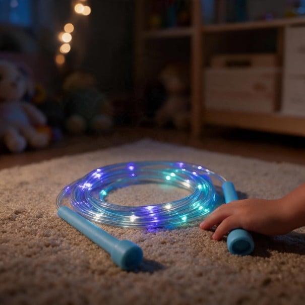 Corde à sauter LED lumineuse pour enfants 270 cm Corde en PVC transparent avec lumières colorées Bouton sur la corde Pour jouer et s'exercer bleu