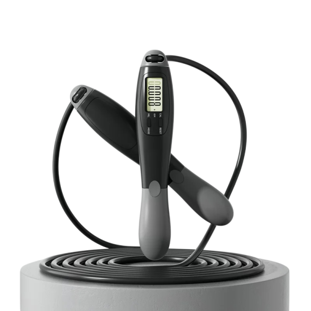 Corde à sauter numérique avec compteur de sauts et de calories Câble en acier Longueur réglable Poignée antidérapante Entraînement à la maison noir