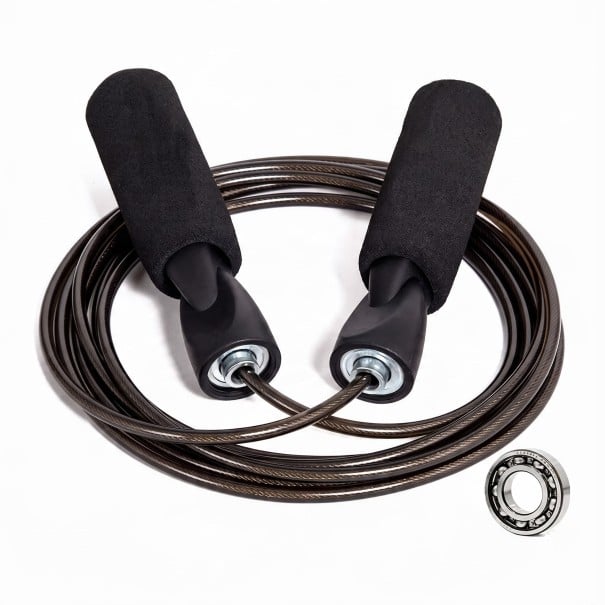 Cordino con anima in acciaio in PVC 3 m Manici in schiuma 13,5 cm con cuscinetto a sfera Lunghezza regolabile Nera Per cardio e perdita di peso 1