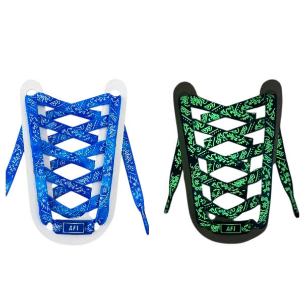 Cordones luminosos estampados de 140 cm. Efectos de luz coloridos. Accesorio de fiesta elegante. Zapatos luminosos de moda para niños y adultos. Visibilidad en la oscuridad. azul