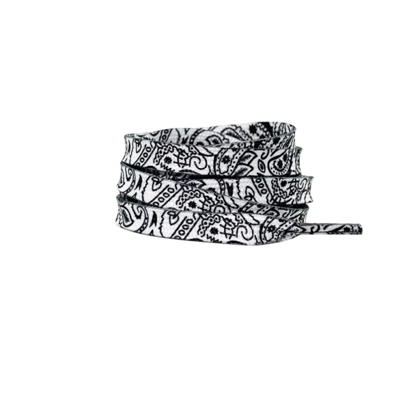 Cordones planos estampados de 120 cm, coloridos cordones de poliéster y algodón, elegante accesorio de moda, cordones estampados. blanco-negro