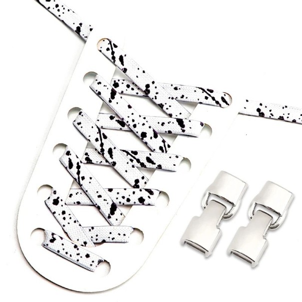 Cordonetes elásticos para sapatos sem atar 100 cm Cordonetes de poliéster com fecho metálico Calçar rapidamente para calçado desportivo e quotidiano branco-preto