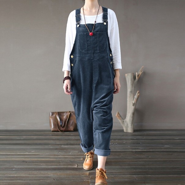 Corduroy broek voor dames met bretels donkergroen 3XL